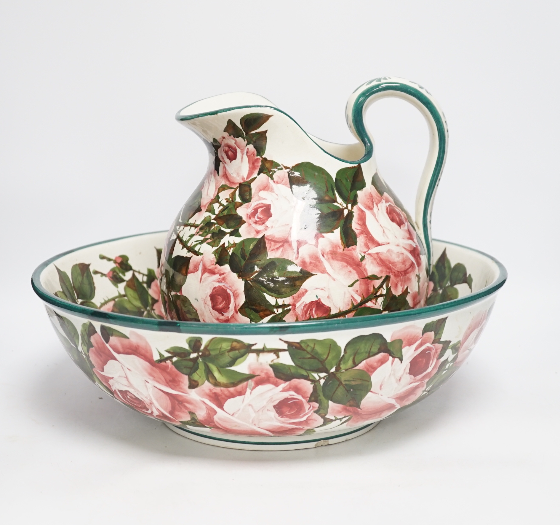 A Wemyss wash jug and basin, decorated with Scottish roses, basin 39.5cm diameter